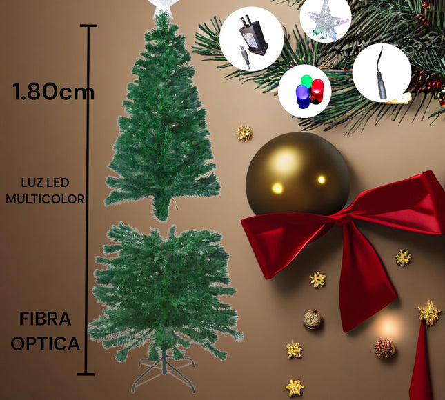 Arbol de Navidad con luces Fibra y estrella incluidas 180cm