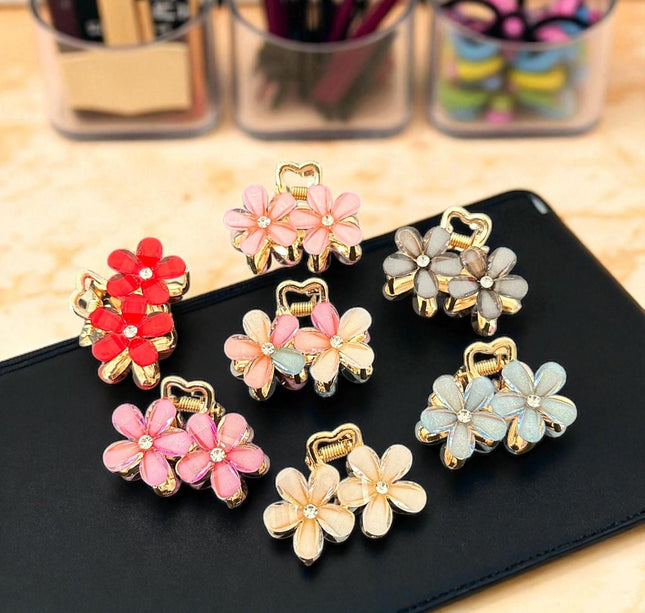 12 Pinzas Flores Doradas con Pedreria Colores $11.5 c/u