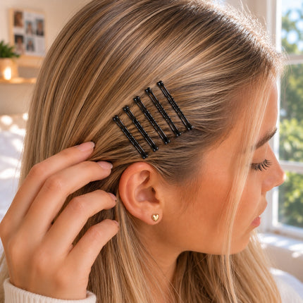 4 Tiras con 60 Pasadores Clasicos Negros para Cabello $15 c/u
