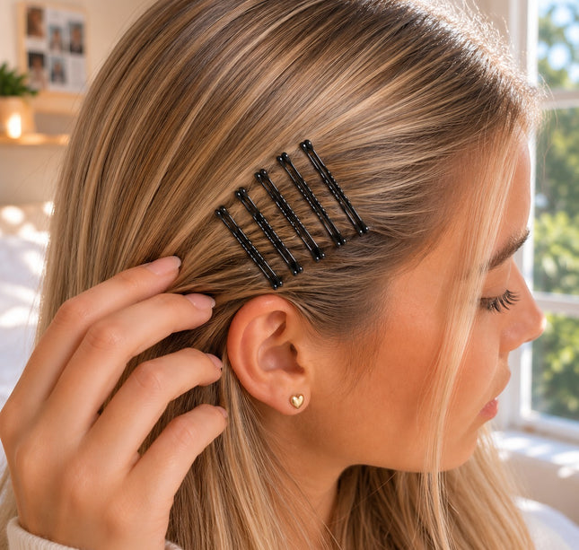 4 Tiras con 60 Pasadores Clasicos Negros para Cabello $15 c/u