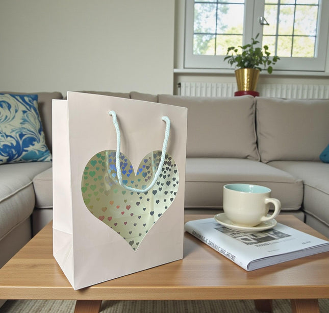 12 Bolsa de Regalo Ventana Corazón Colores $8.5 c/u