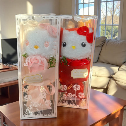 Ramo de una Rosa y Kitty de Peluche en Caja de Regalo