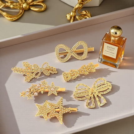 12 Pasadores Dorados con Pedrer Figuras $4.8 c/u