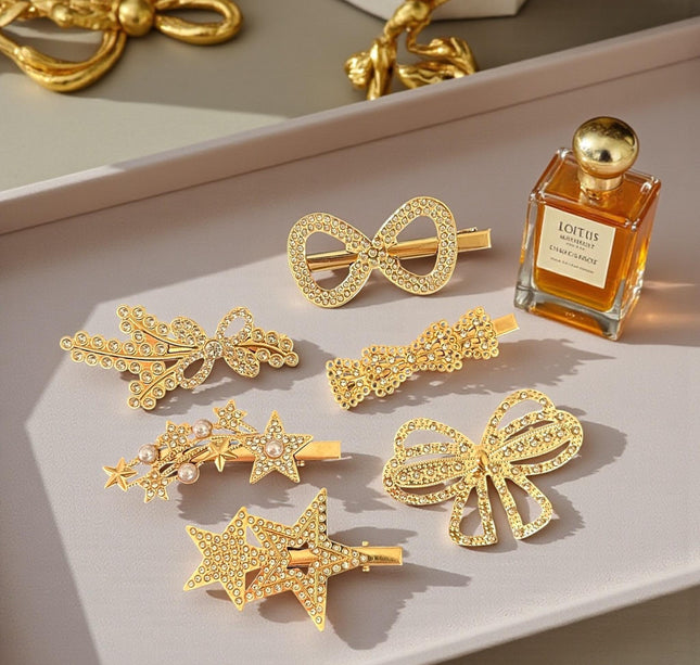 12 Pasadores Dorados con Pedrer Figuras $4.8 c/u