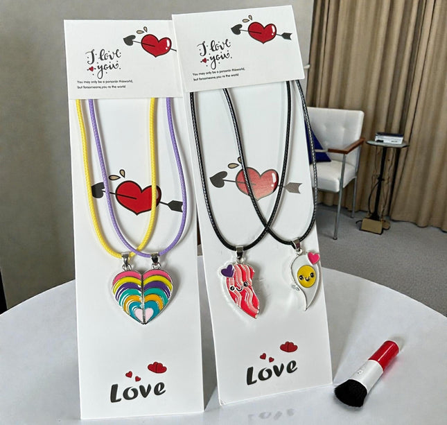 12 Collares Corazones Parejas "Love" con IMÁN $15 c/u