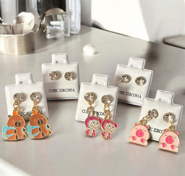 36 Aretes Colgantes Labubus/Capibaras "Zirconia" $5.5 c/u