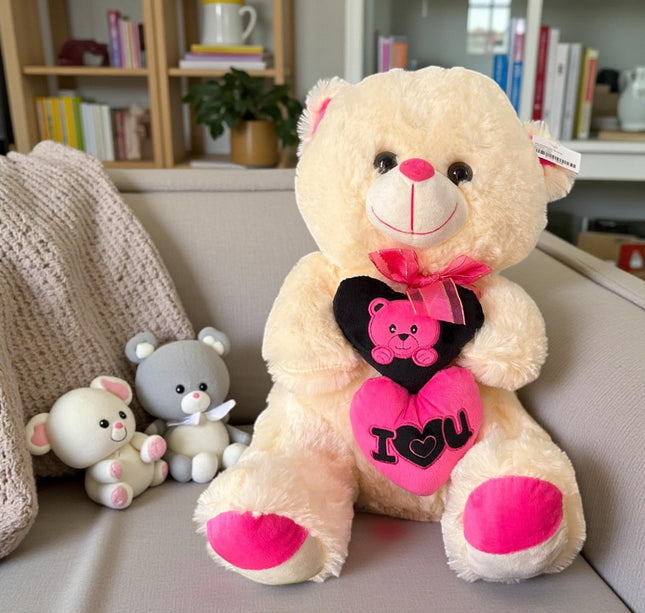 Oso de Peluche Con Corazones "San Valentin" Grande Rojo/Blanco
