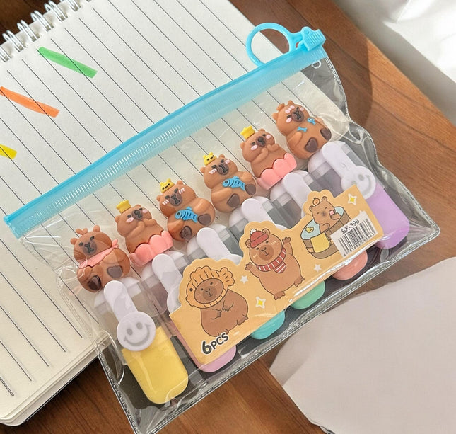 3 Sets de 6 marcatextos Capibaras $45 c/u