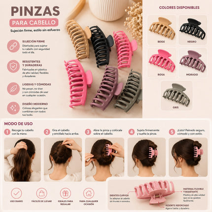 12 Pinzas para Cabello Grandes Matte $11.9 c/u