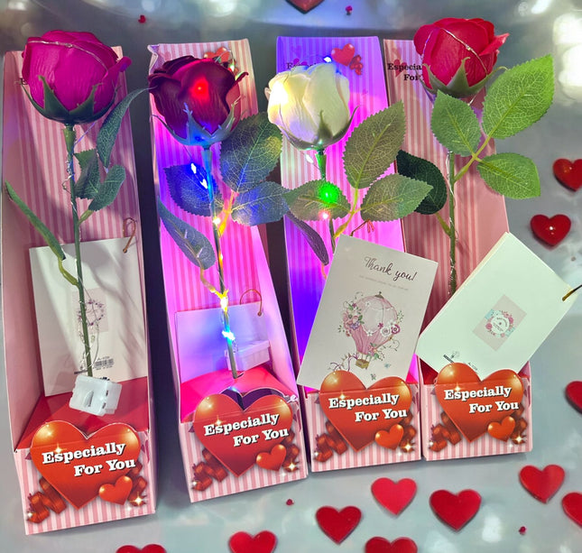 3 Rosa de Regalo con Luz y Tarjeta San Valentín $55 c/u