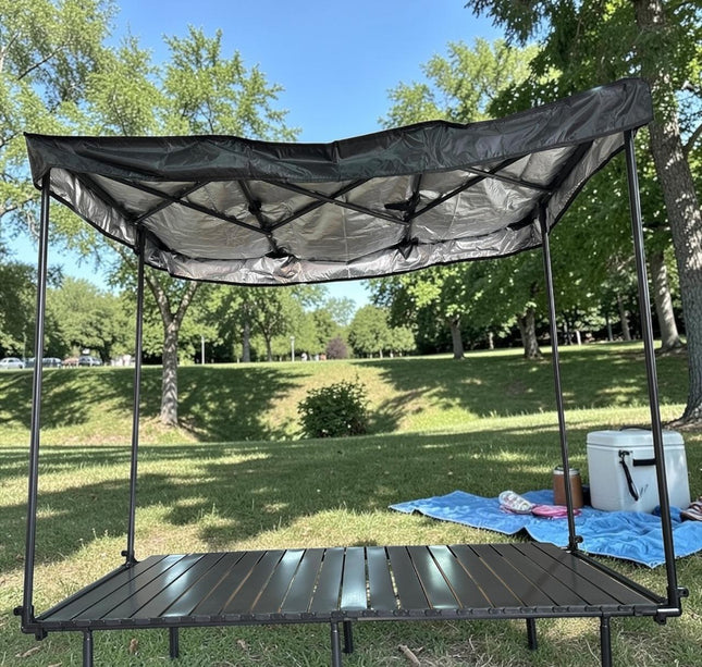 Carrito Utilitario Plegable de Doble Nivel con Toldo Protector y Mesa