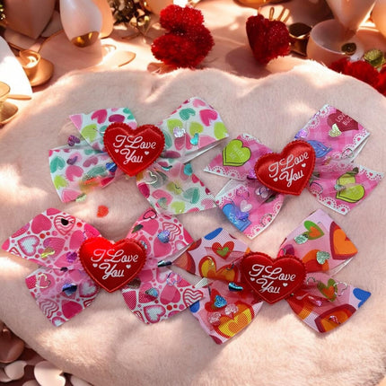 12 Moños "San Valentín" con Luz y corazones $10.5 c/u