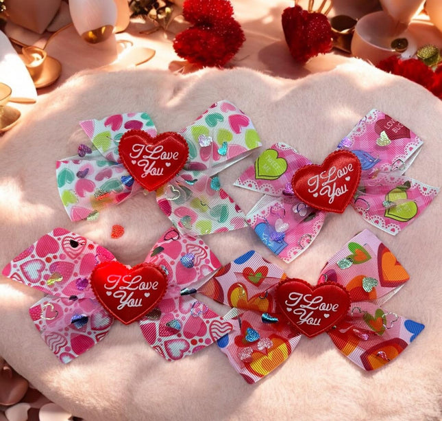 12 Moños "San Valentín" con Luz y corazones $10.5 c/u