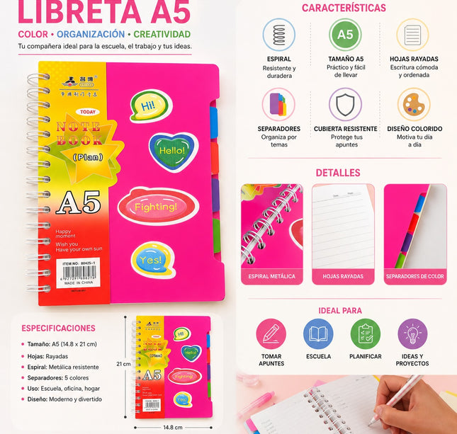Exclusivo Tienda en linea 💥💎Agenda/Libreta con Separadores de Colores