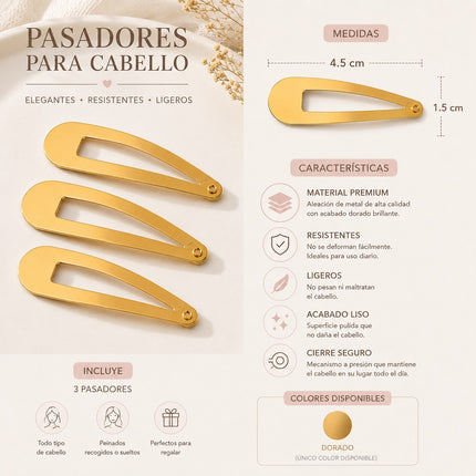 12 Sets de 3 Cucas Clasicas Doradas para Cabello $6.5 c/u