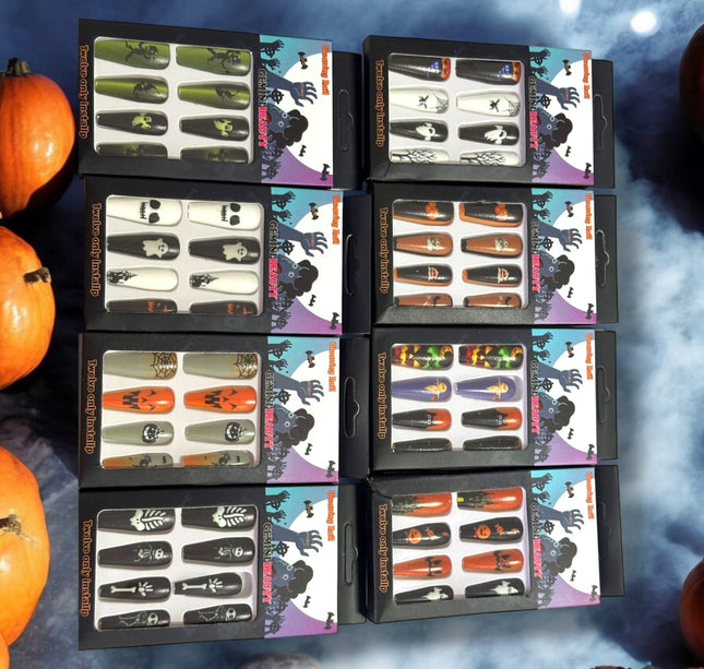 12 UÑAS HALLOWEEN CON PEGAMENTO $7.8 C/U