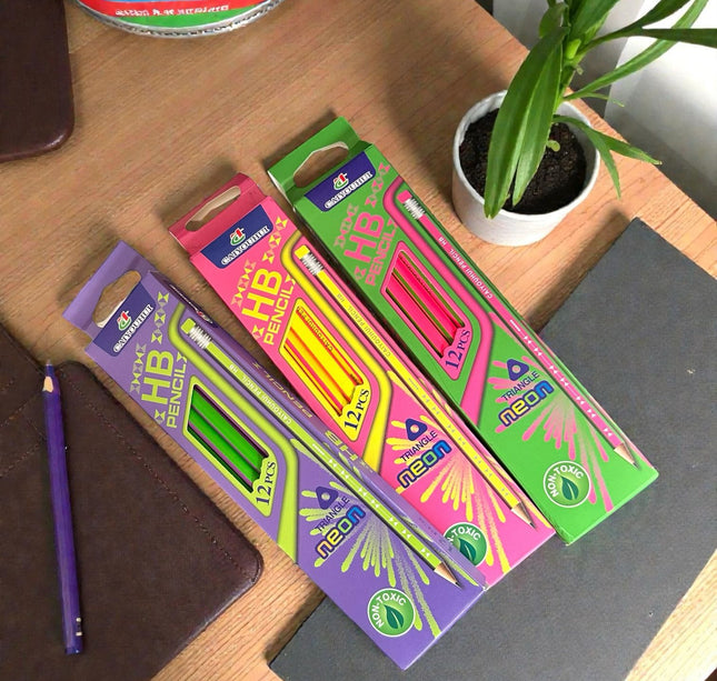 Exclusivo Tienda en linea 💥💎 Caja de 12 Lapices "HB" Triangulares Rosa/Amarillo/Verde