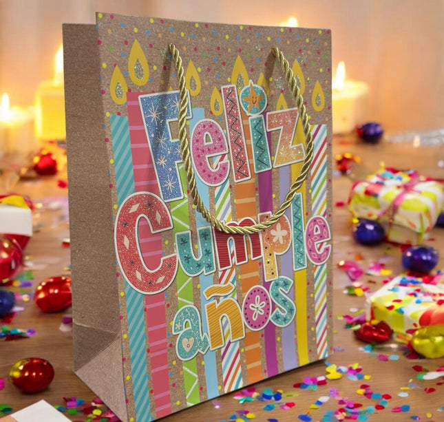 12 Bolsas Para Regalo "Feliz Cumpleaños" Diamantadas $8.9 c/u