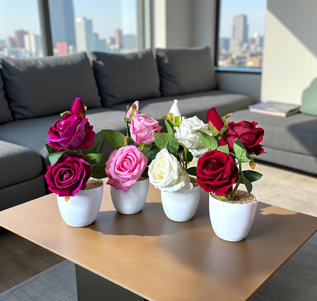 Arreglo de Rosas Dobles en Maceta Colores