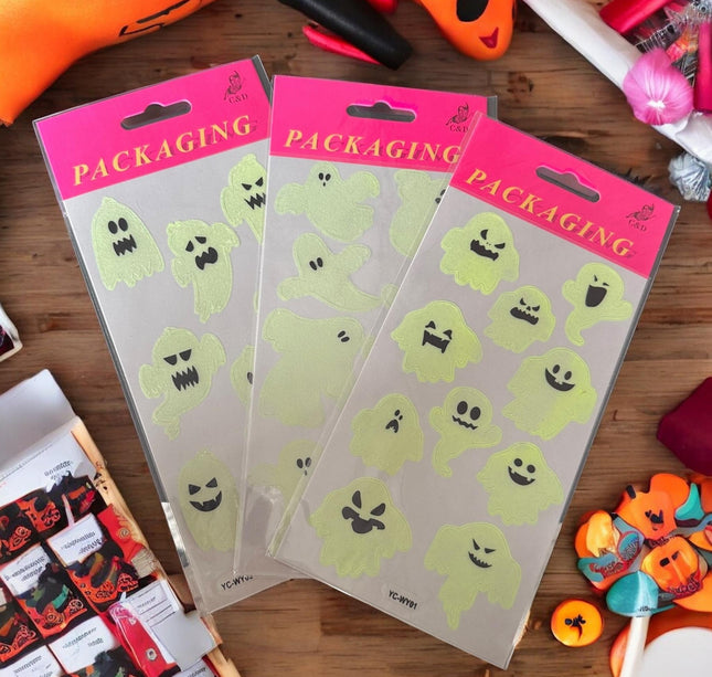 12 Stickers Fantasmas Halloween Fluorecentes $5.5 c/u