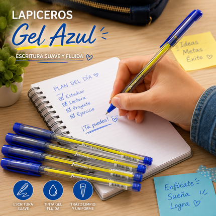 Caja con 12 Lapiceros Norma Gel Azul