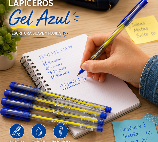 Caja con 12 Lapiceros Norma Gel Azul