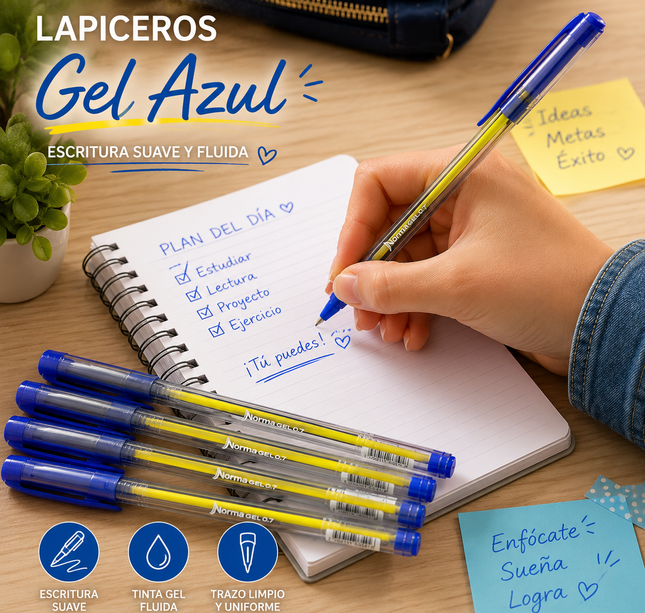 Caja con 12 Lapiceros Norma Gel Azul