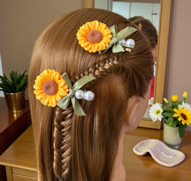 12 Pares Pasadores Girasol con Perlitas $11 c/u