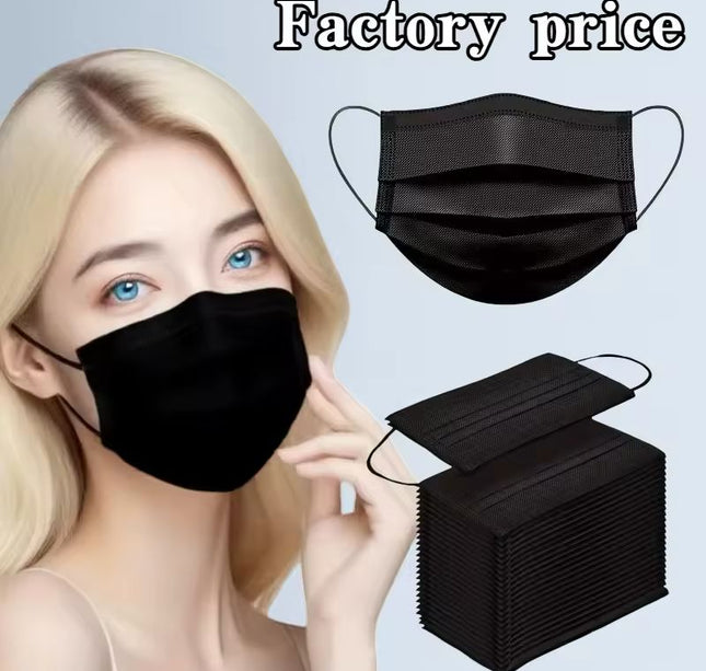Caja con 50 piezas de Cubrebocas Negro Para Adulto