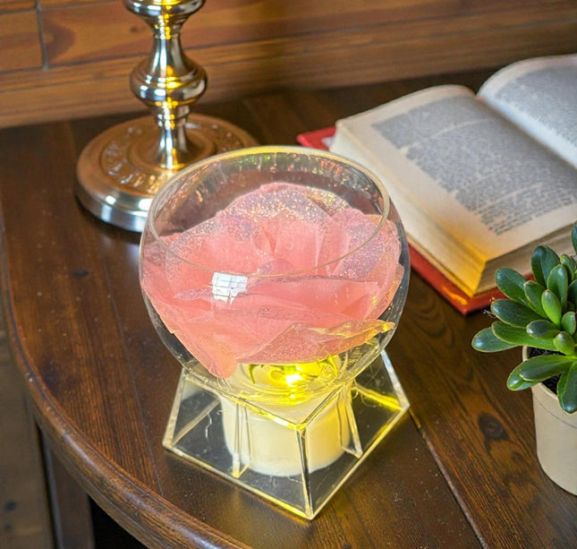 12 Rosa Eterna con Base y Luz Chica $27 c/u