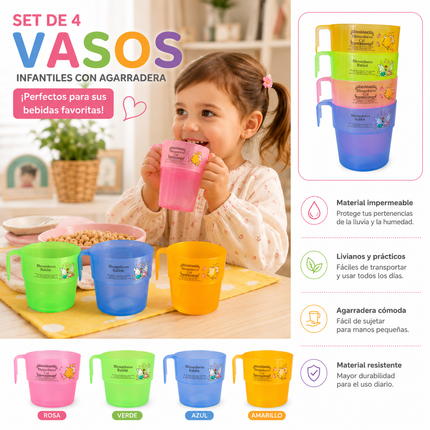 Exclusivo Tienda en linea 💥💎4 Vasos Infantiles con Agarradera $7.5 c/u
