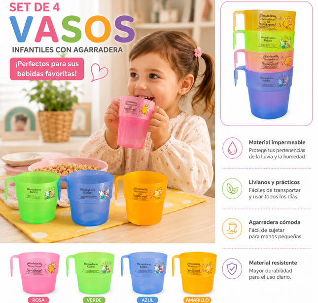 Exclusivo Tienda en linea 💥💎4 Vasos Infantiles con Agarradera $7.5 c/u