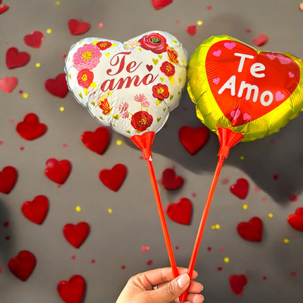 20 Globos Ch Corazon "Te Amo" con Base y Popote 9 Pulgadas $2.9 c/u