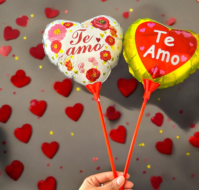 20 Globos Ch Corazon "Te Amo" con Base y Popote 9 Pulgadas $2.9 c/u