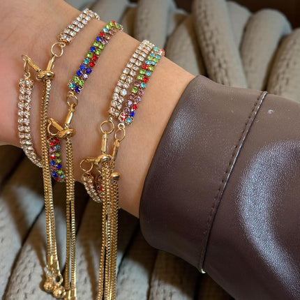 12 Pulseras Doradas Pedreria Ajustable $11.9 c/u