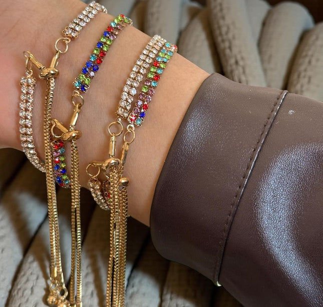 12 Pulseras Doradas Pedreria Ajustable $11.9 c/u