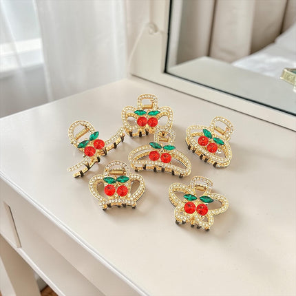 12 Pinzas Cereza con Pedrería  Diseños $13 c/u