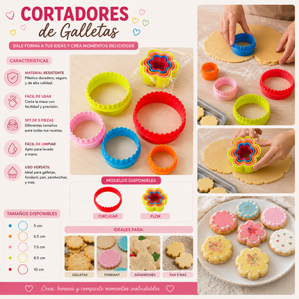Exclusivo Tienda en linea 💥💎5 Sets de5 Cortadores Tamaños para Galletas Circular/Flor $16 c/u