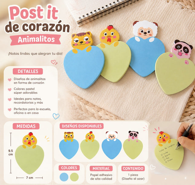 12 Post Its Corazón Ositos $4.5 c/u
