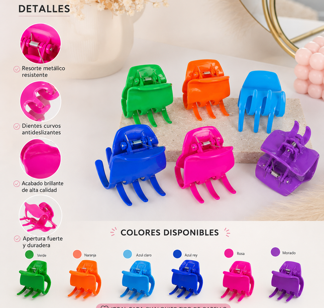 Exclusivo Tienda en linea 💥💎 12 Pinza Clasicá para Cabello tipo Muela Colores $2.67 c/u