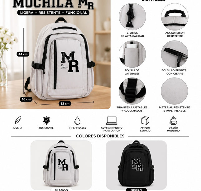 Mochila Escolar Colores "MR Mrosos" Reforzada