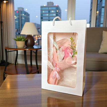 Bolsa de Regalo Blanca con Ramo de Rosas "San valentin"