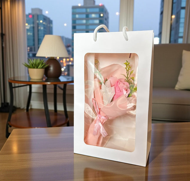 Bolsa de Regalo Blanca con Ramo de Rosas "San valentin"
