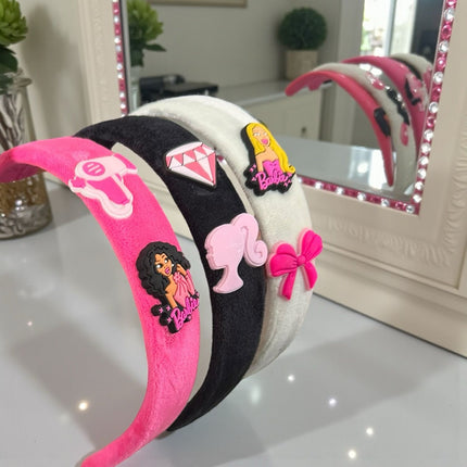 12 Diademas Barbie Gruesas con Figuras/Pin 3D $15 c/u