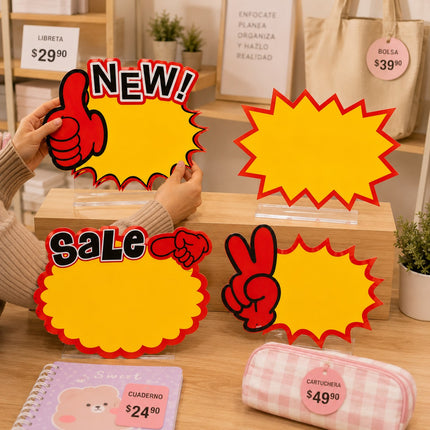 12 Sets de 10 Carteles para Precios/Rebajas Figuras $15 c/u
