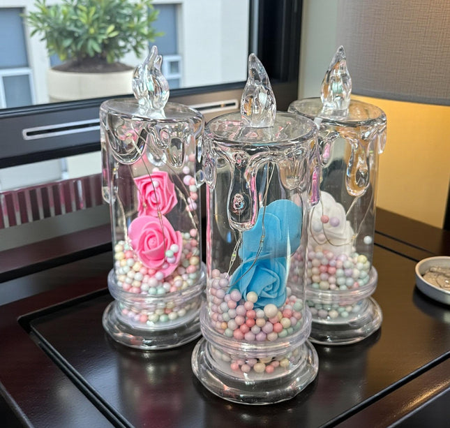 Vela con Rosas y Luces por dentro