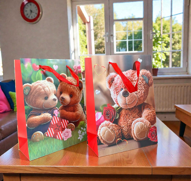 12 Bolsas para Regalo Ositos "San Valentin" $9.5 c/u