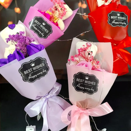 3 Cajita de Ramo de Rosas con Oso y Luz San Valentin $89 c/u