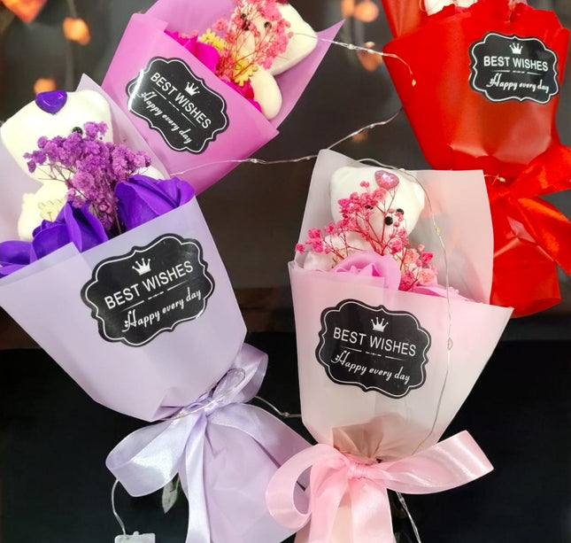 3 Cajita de Ramo de Rosas con Oso y Luz San Valentin $89 c/u