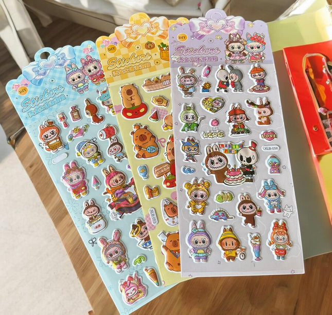 20 Planilla Stickers Labubus/Capibara $4.95 c/u